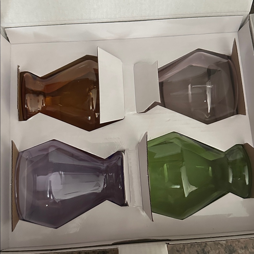New! Set of 4 Millennium Stemless Glasses in Saffron, Blush, Lilac, and Verde